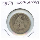 1854 Seated Liberty Silver Quarter with Arrows