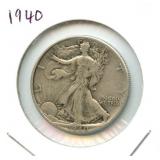 1940 Walking Liberty Silver Half Dollar