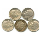 (5) 1961 Roosevelt Silver Dimes