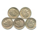 (5) Roosevelt Silver Dimes