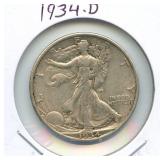 1934-D Walking Liberty Silver Half Dollar