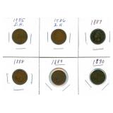 (6) Indian Head Pennies: 1885, 1886, 1887, 1888,