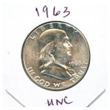 1963 Uncirculated Franklin Silver Half Dollar