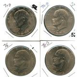 1971-D, 1974-D & (2) 1976 Ike Dollars