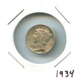1934 Mercury Silver Dime