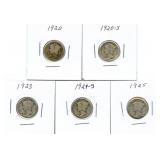 1920, 1920-S, 1923, 1924-S & 1925 Mercury Silver