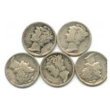 (5) Mercury Silver Dimes