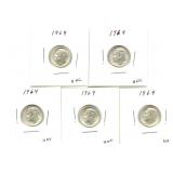 (5) 1964 Roosevelt Silver Dimes - Uncirculated