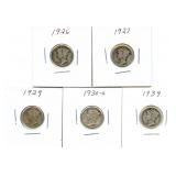 1926, 1927, 1929, 1930-S & 1934 Mercury Silver