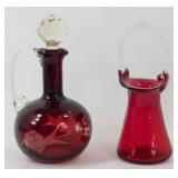 * Ruby Art Glass Hand Blown Bucket & Cranberry
