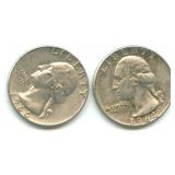 Pair of 1964-D Washington Silver Quarters
