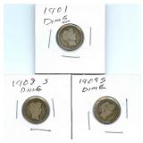 3 Barber Silver Dimes