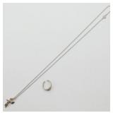 Sterling Small Ring and Dove Pendant with 12k