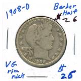 1908-D Barber Silver Half Dollar