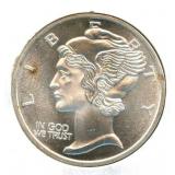 1 Ounce Mercury Dime Design Silver Round - .999