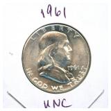 1961 Uncirculated Franklin Silver Half Dollar