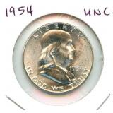 1954 Franklin Uncirculated Silver Half Dollar