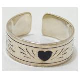 Vintage Sterling Silver Black Heart Adjustable