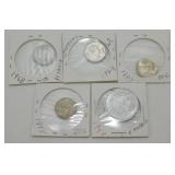 5 Foreign Coins: 1987 20ï¿½, 1949 5 Franc, 1968 10