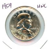 1959 Franklin Uncirculated Silver Half Dollar
