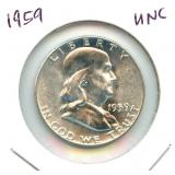 1959 Franklin Uncirculated Silver Half Dollar