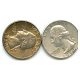 Pair of 1964-D Washington Silver Quarters