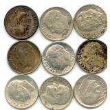 9 Roosevelt 90% Silver Dimes
