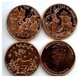 (4) 1 oz Pure Copper Rounds - Four Ounces Total