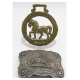 Old Horse Belt Buckle and Brass Harness Dï¿½cor