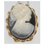 Vintage Carved Black Cameo Brooch