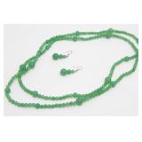 Green Stone (Jade?) Necklace and Pierced Earrings