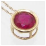 10K Yellow Gold and Red Stone Necklace - 1.26