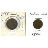 1865 Two Cent Piece and 1886 Indian Head Cent