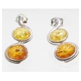 Vintage Sterling Silver and Amber Pierced