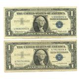 2 Silver Certificate $1 Blue Notes - Series