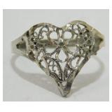 Sterling Silver Diamond Cut Filigree Heart Ring -