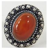 Red Onyx Ring - Size 7, German Silver