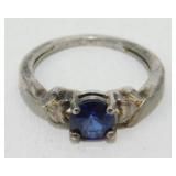 Vintage Sterling Silver Blue Sapphire Ring - Size
