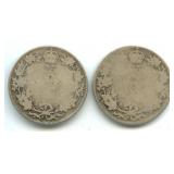 (2) Canadian King George V Silver Quarters