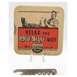 Old Style Lager Opener and Coaster