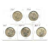 (5) 40% Silver Kennedy Half Dollars - AU-UNC