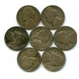 Lot of 7 Jefferson War Nickels - Wartime Silver