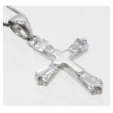 Sterling Silver and CZ Cross Necklace - 2.58