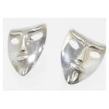 Vintage Sterling Silver Mask Pierced Earrings -