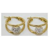 Gold Over Sterling Silver Double CZ Hoop Earrings