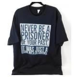 2XL Black T-Shirt with a Saying on the Front -