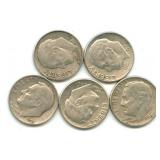 (5) Roosevelt Silver Dimes
