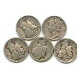 (5) Mercury Silver Dimes