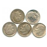(5) Roosevelt Silver Dimes
