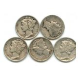 (5) Mercury Silver Dimes